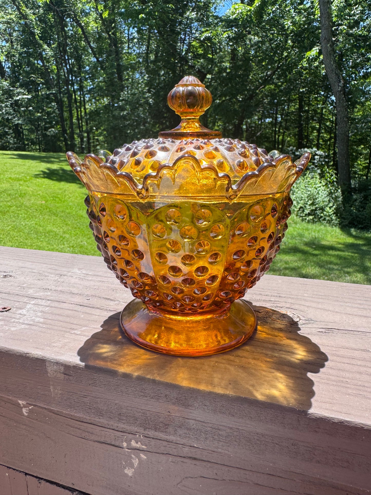 Fenton Amber Hobnail Candle