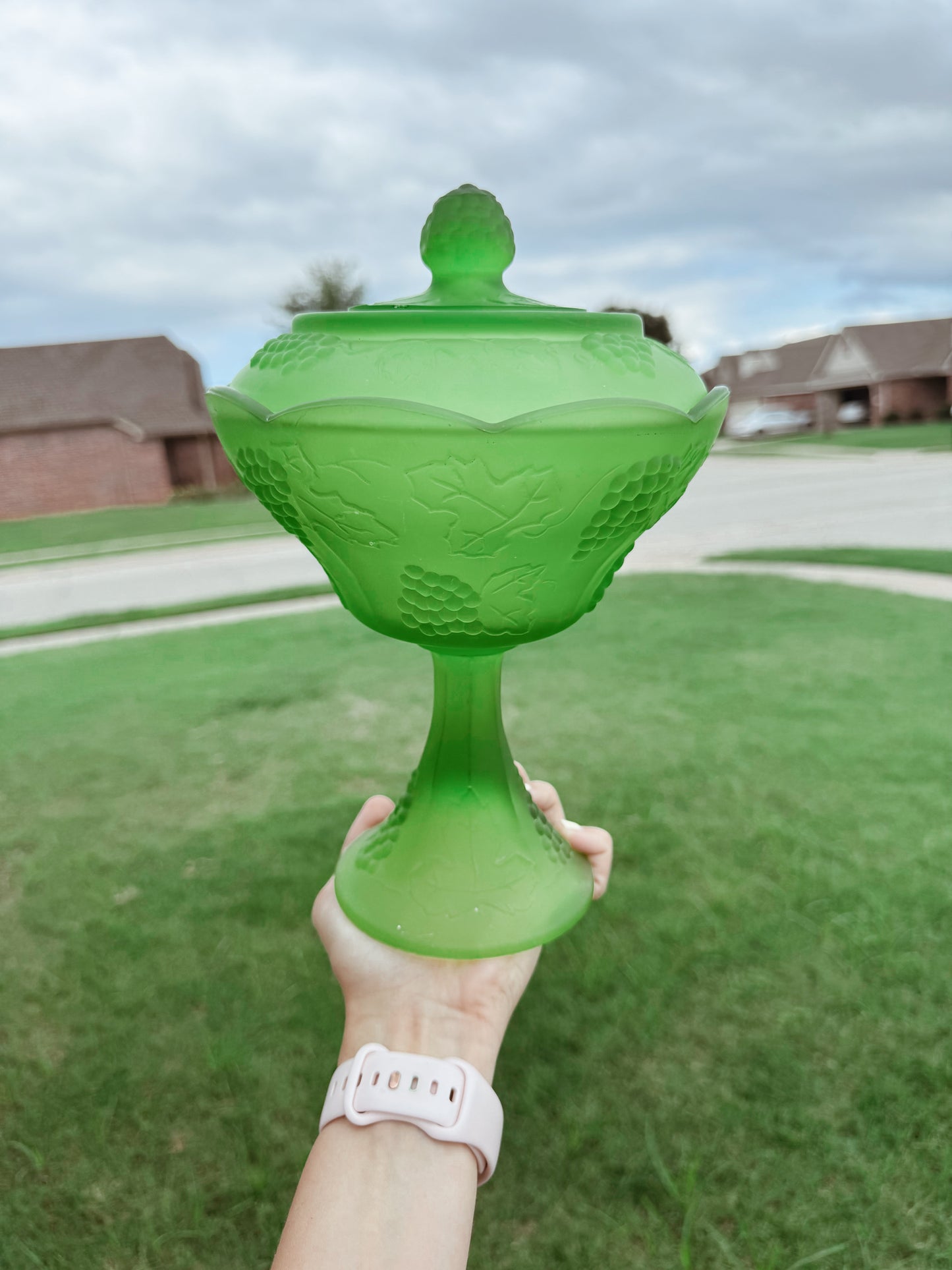 Indiana Glass Frosted Green Wedding Bowl Candle
