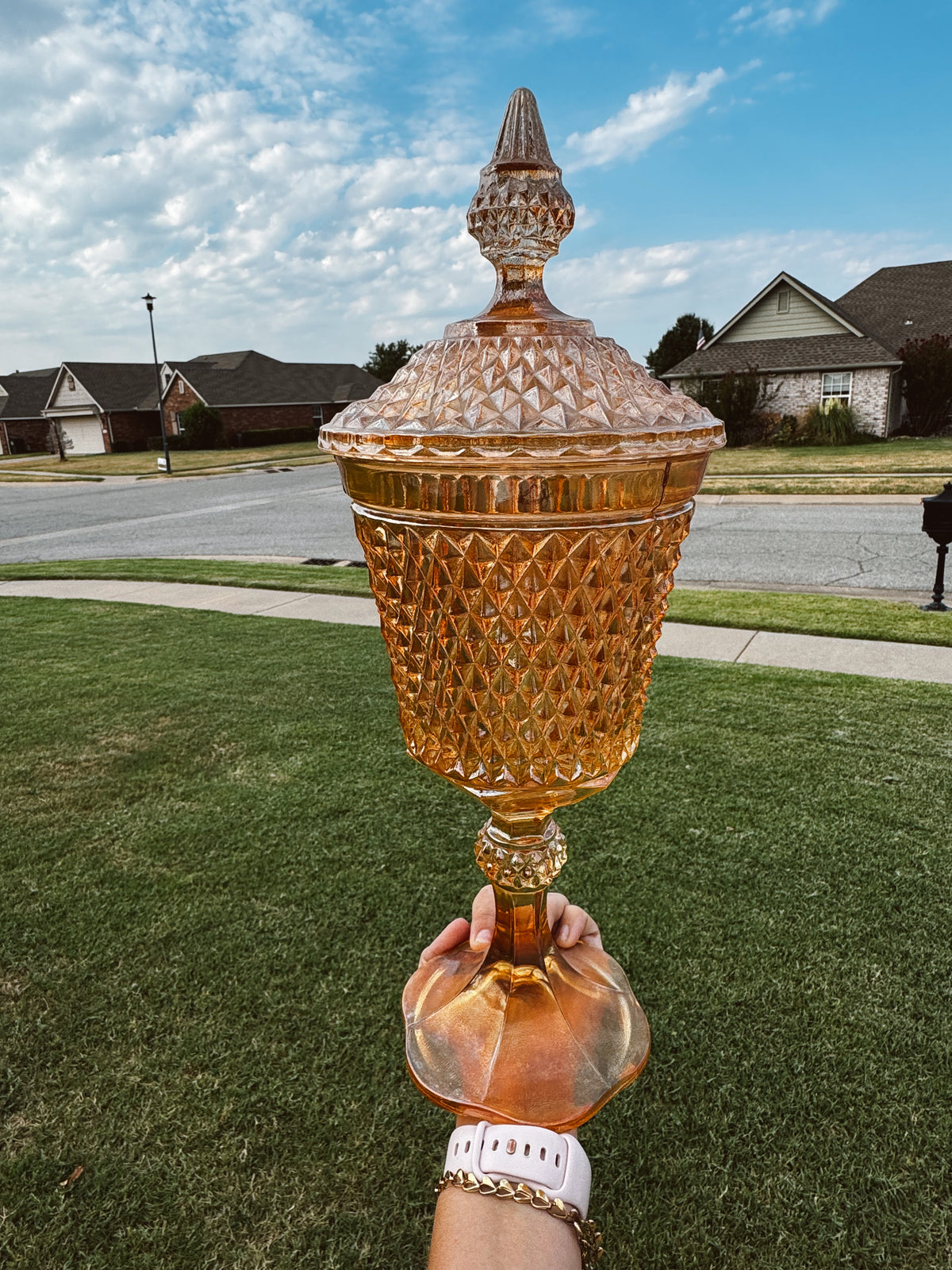 Marigold Carnival Glass Apothecary Candle