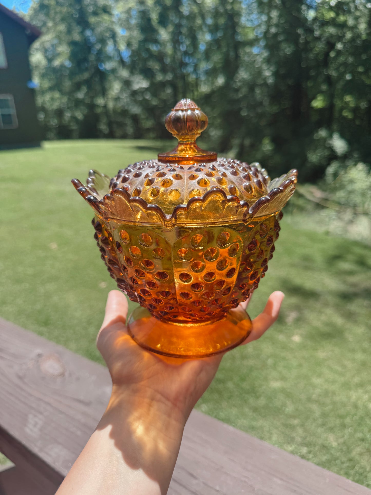 Fenton Amber Hobnail Candle