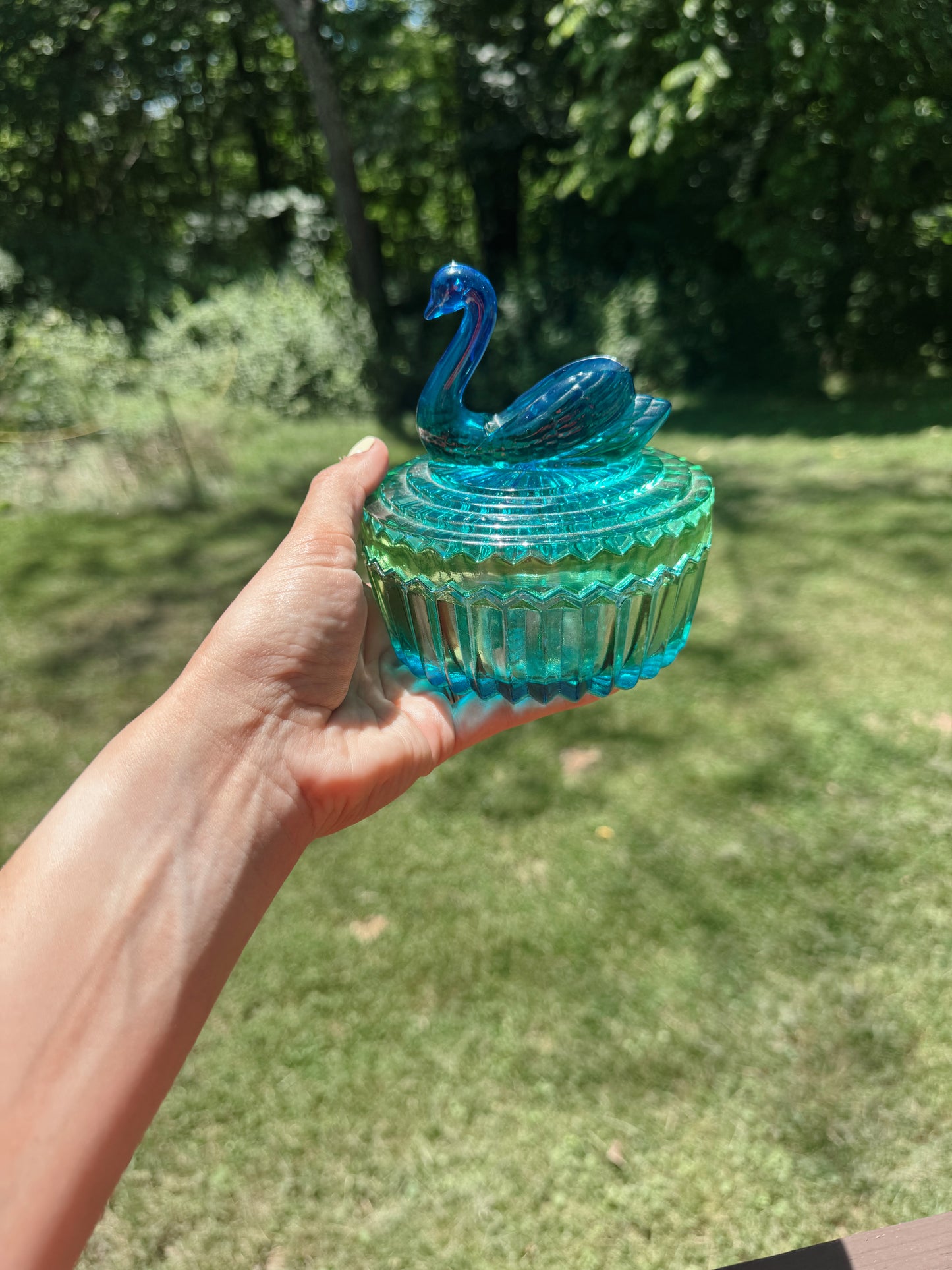 Jeanette Blue and Green Ombré Swan Candle