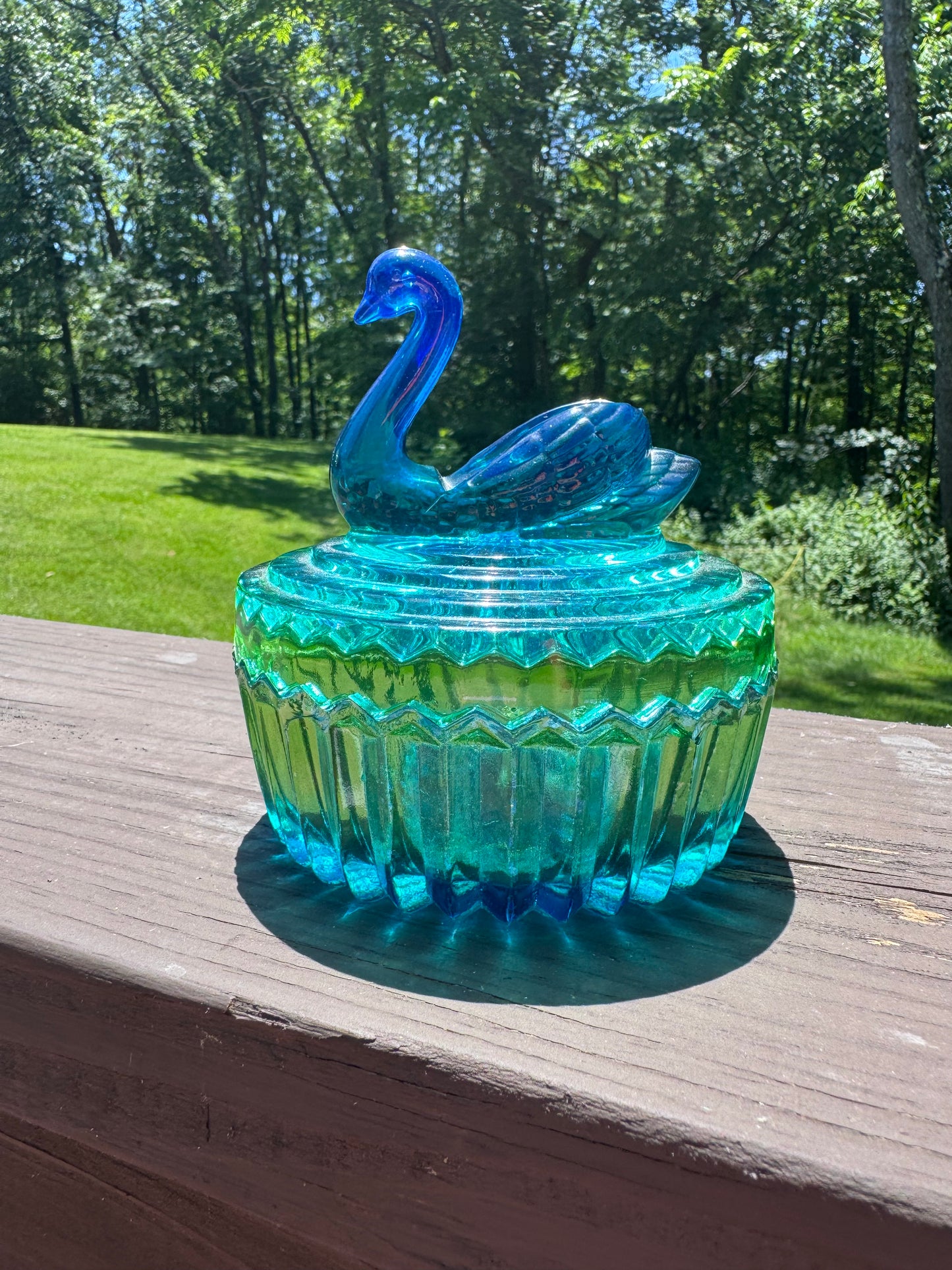 Jeanette Blue and Green Ombré Swan Candle