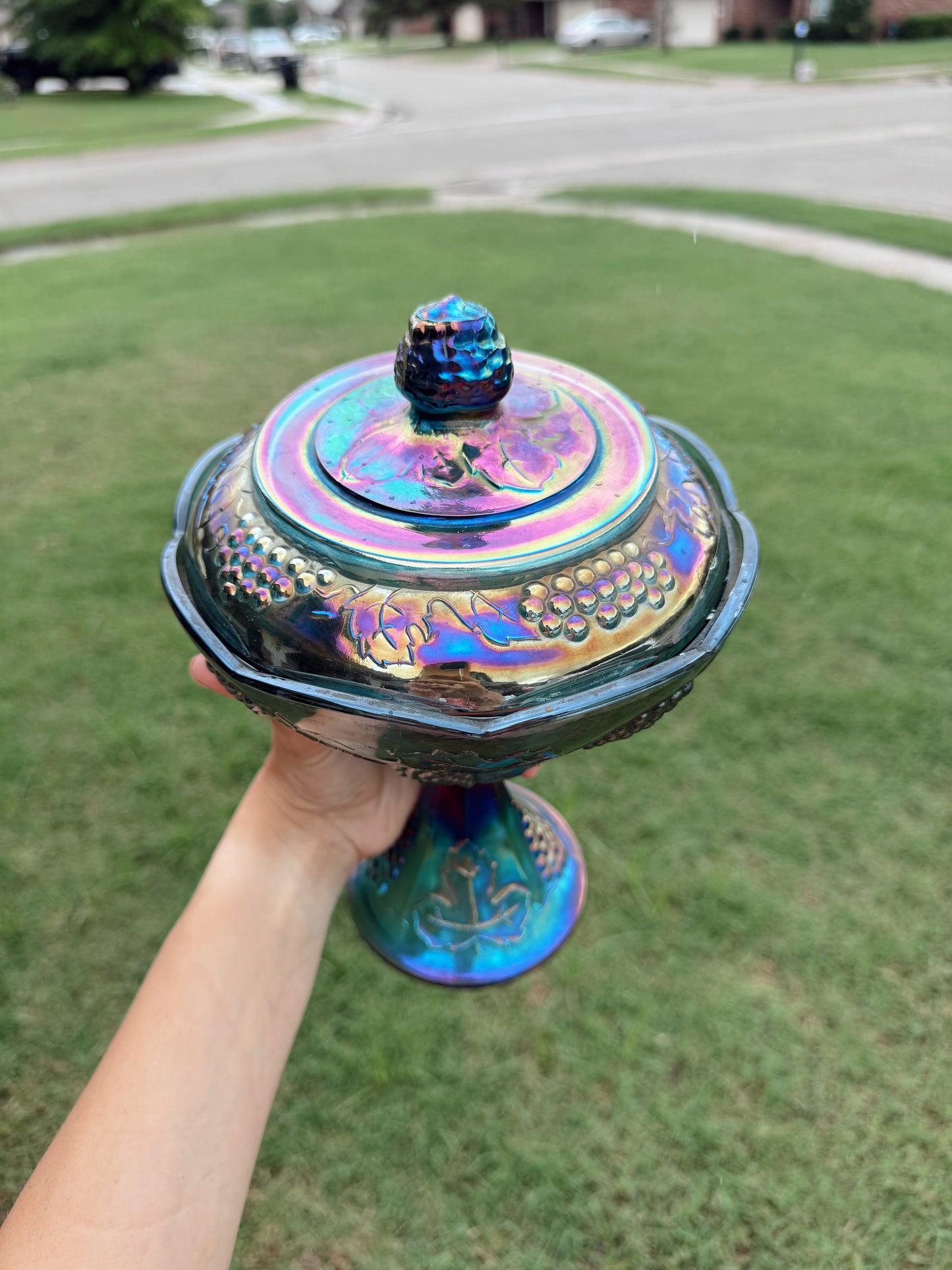 Indiana Glass Blue Iridescent Wedding Bowl Candle