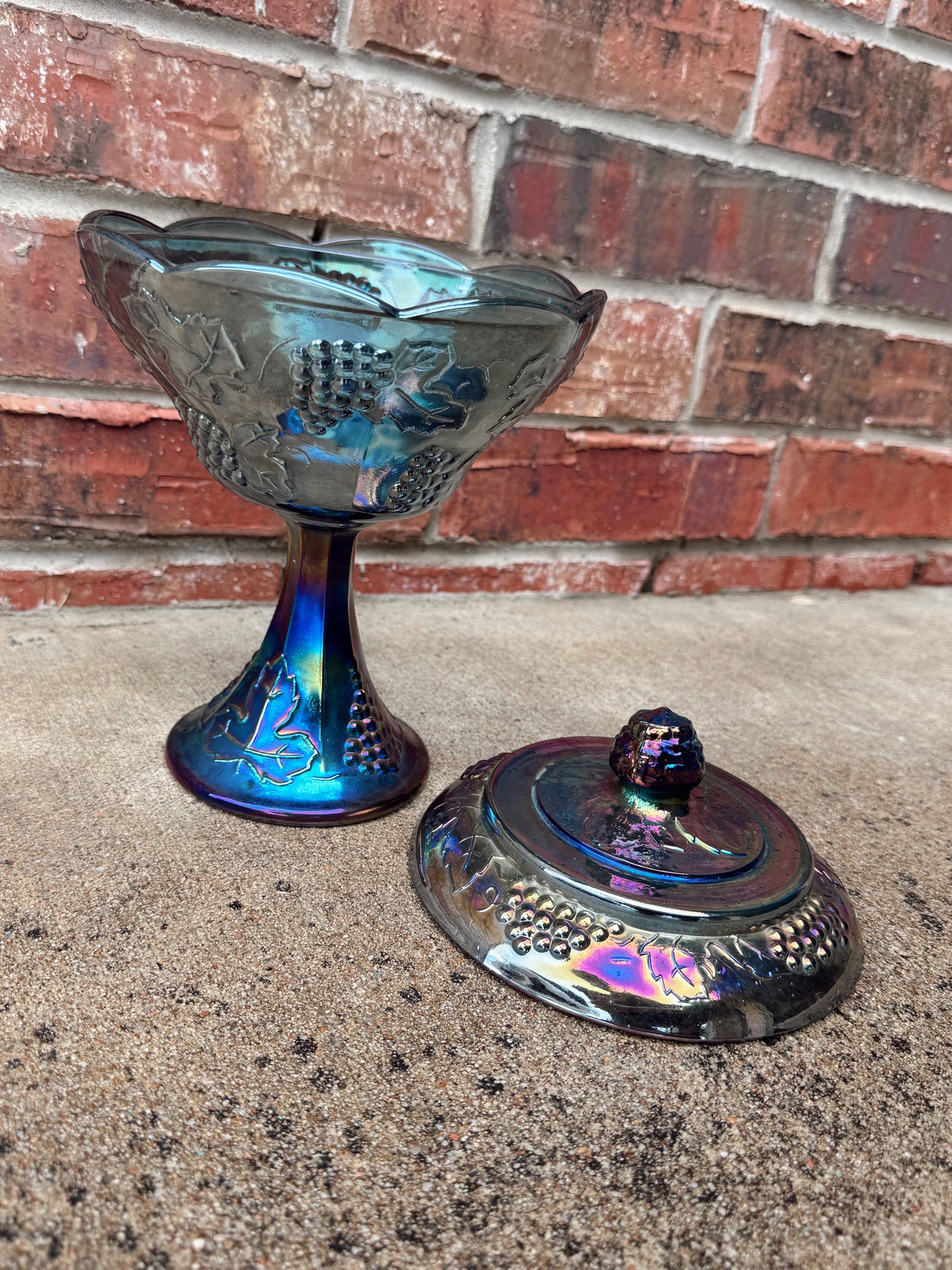 Indiana Glass Blue Iridescent Wedding Bowl Candle