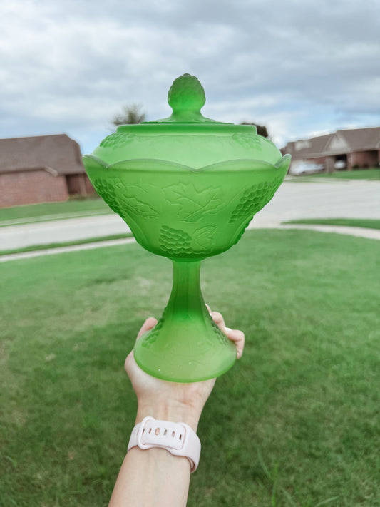 Indiana Glass Frosted Green Wedding Bowl Candle