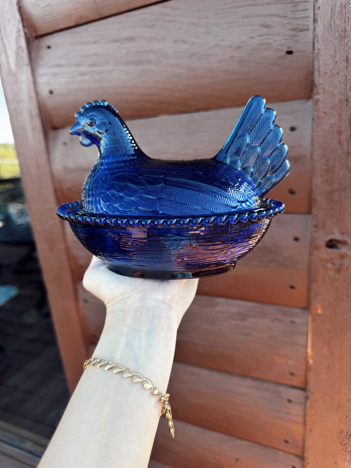 Cobalt Blue Hen on a Nest Candle