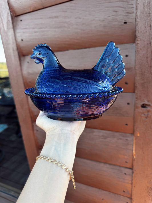 Cobalt Blue Hen on a Nest Candle