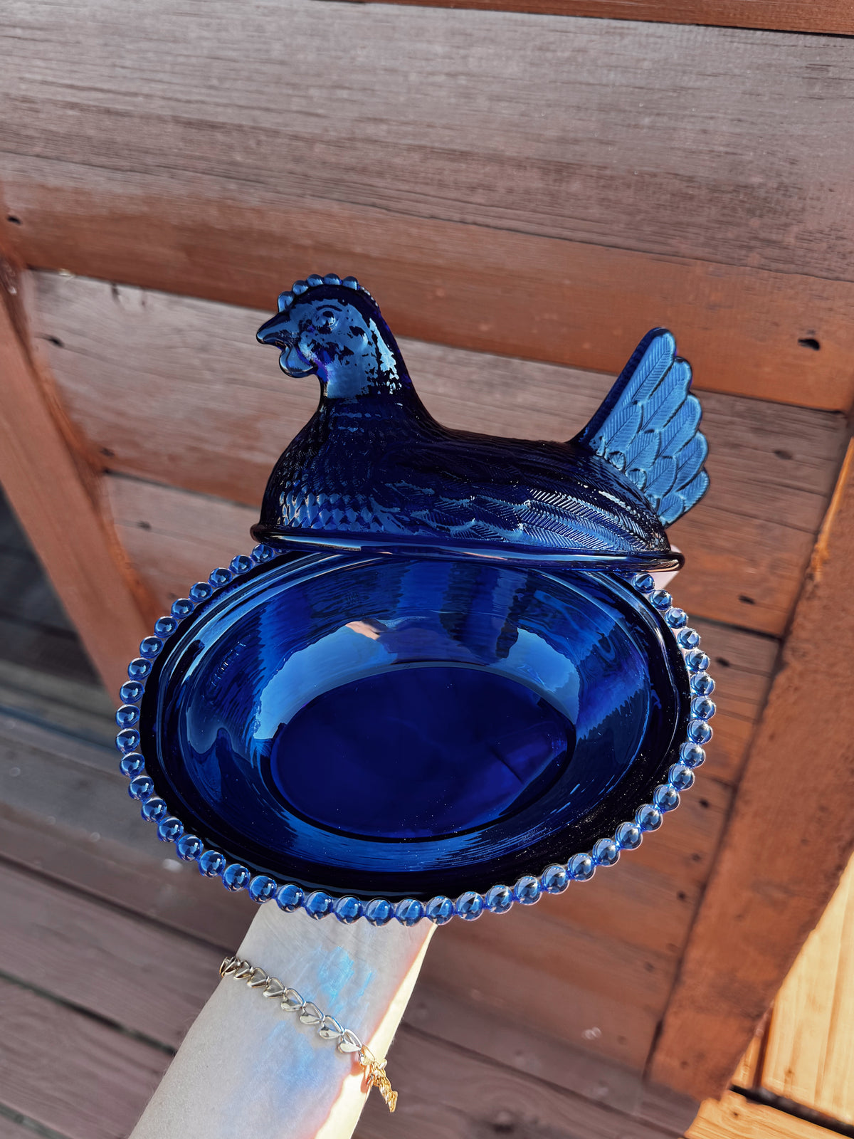 Cobalt Blue Hen on a Nest Candle